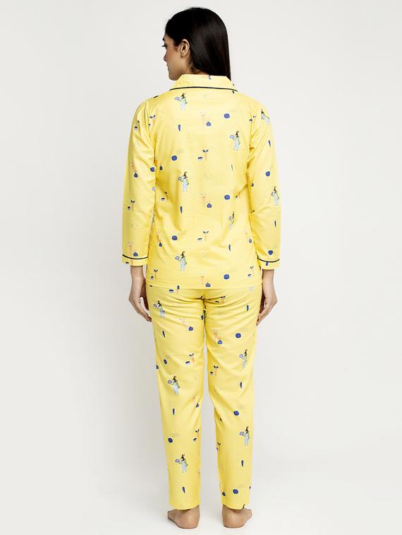 yellow cotton blend pyjama nightwear set - 17551397 - Zoom Image - 3