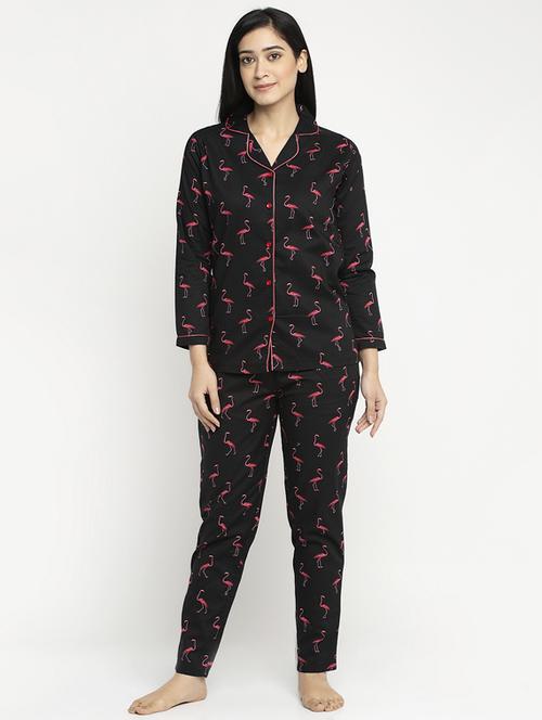 black cotton blend pyjama nightwear set - 17551399 - Standard Image - 1