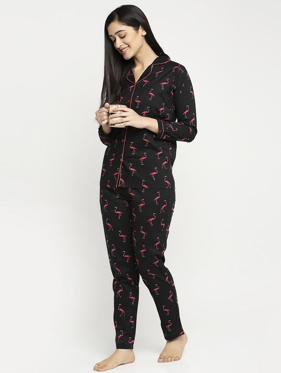 black cotton blend pyjama nightwear set - 17551399 - Zoom Image - 2