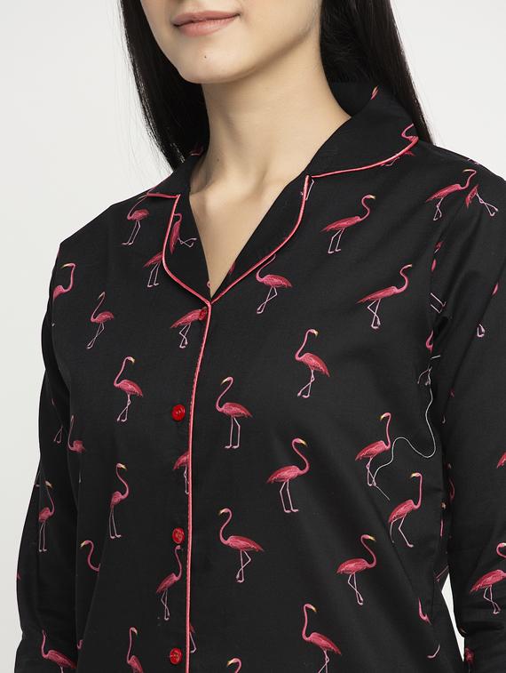 black cotton blend pyjama nightwear set - 17551399 - Zoom Image - 4