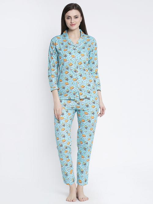 blue cotton blend pyjama nightwear set - 17551403 - Standard Image - 1