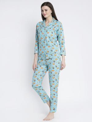 blue cotton blend pyjama nightwear set - 17551403 - Standard Image - 2