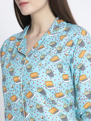 blue cotton blend pyjama nightwear set - 17551403 - Standard Image - 4