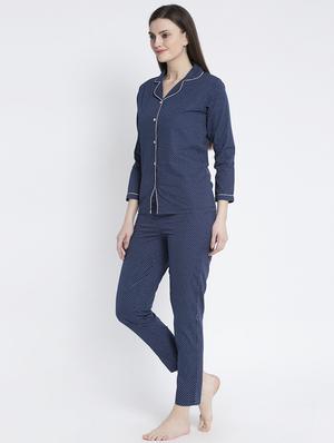 navy blue cotton blend pyjama nightwear set - 17551409 - Standard Image - 2