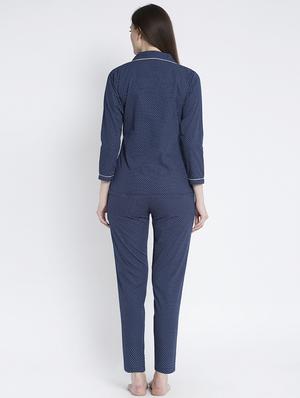navy blue cotton blend pyjama nightwear set - 17551409 - Standard Image - 3
