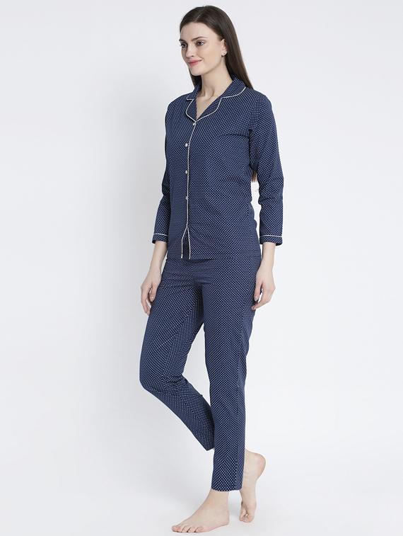 navy blue cotton blend pyjama nightwear set - 17551409 - Zoom Image - 2