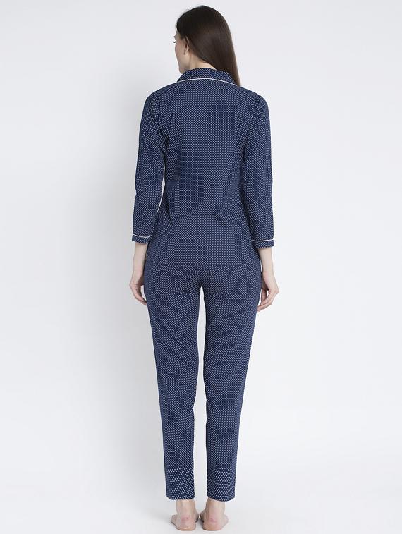 navy blue cotton blend pyjama nightwear set - 17551409 - Zoom Image - 3
