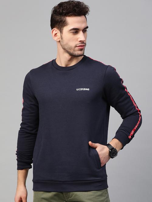 navy blue taped regular sweatshirt - 17551930 - Very Small Image - 1