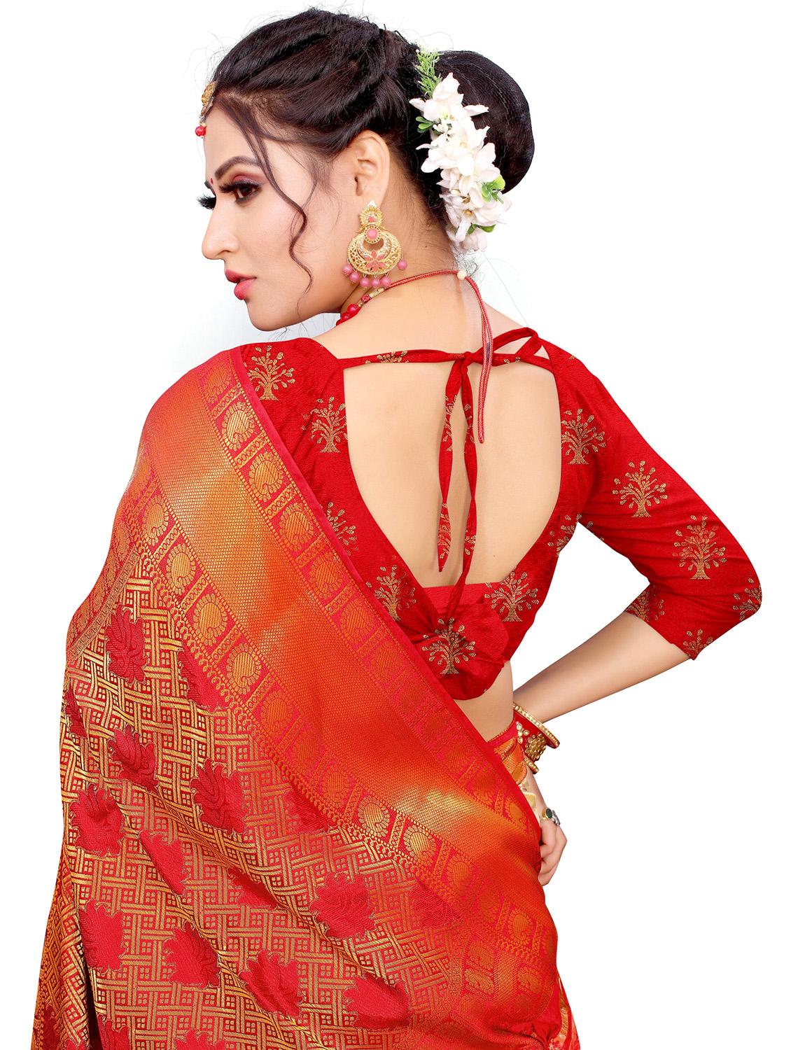 self design kanjivaram saree with blouse - 17552241 - Zoom Image - 4