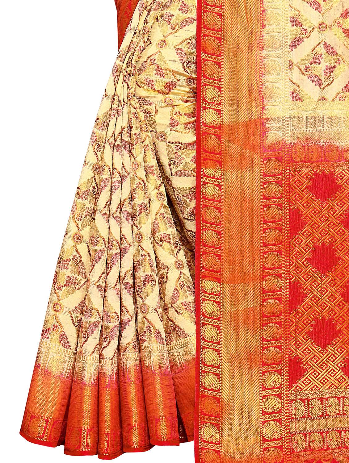 self design kanjivaram saree with blouse - 17552242 - Zoom Image - 5
