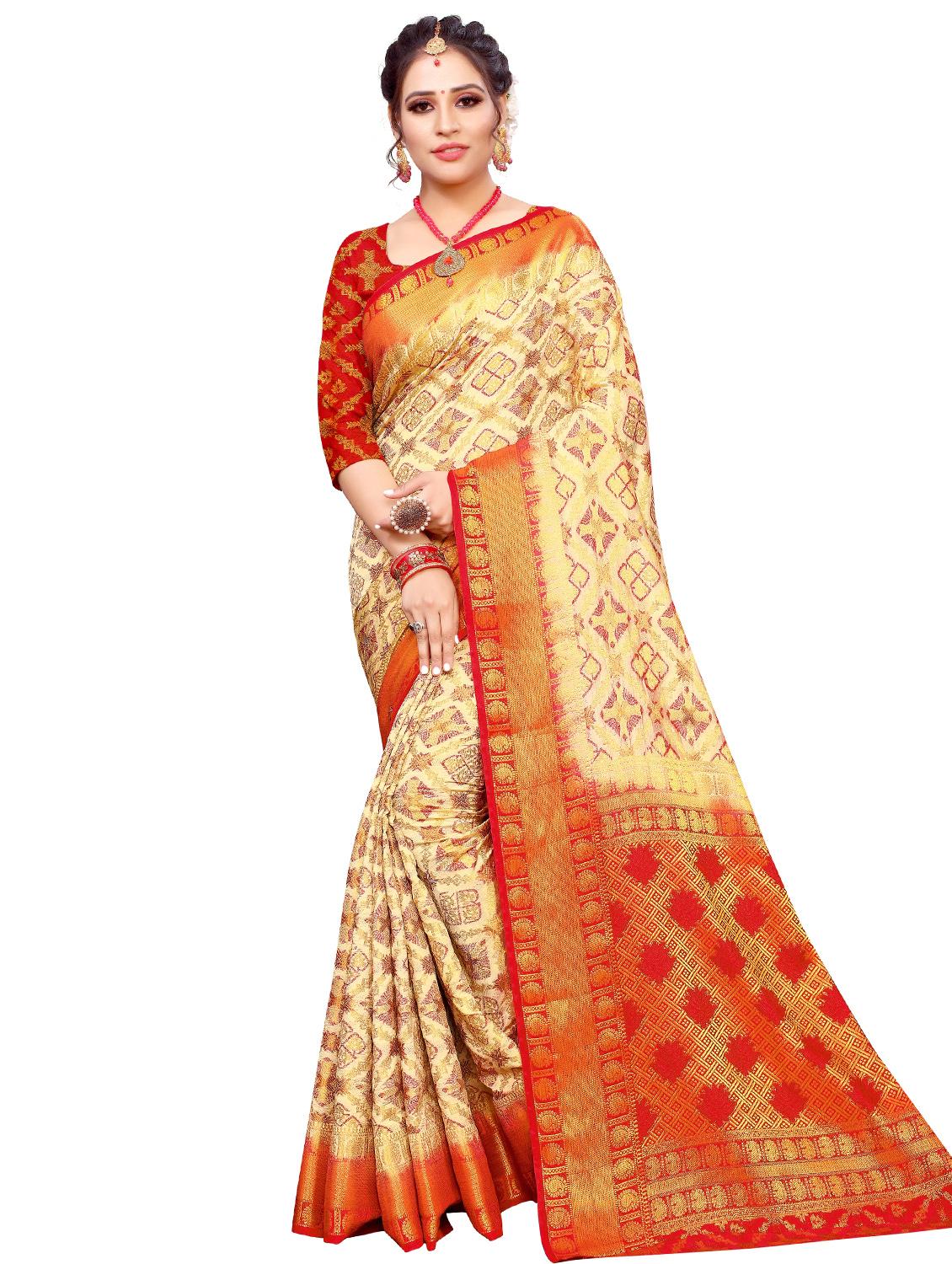 self design kanjivaram saree with blouse - 17552243 - Zoom Image - 1