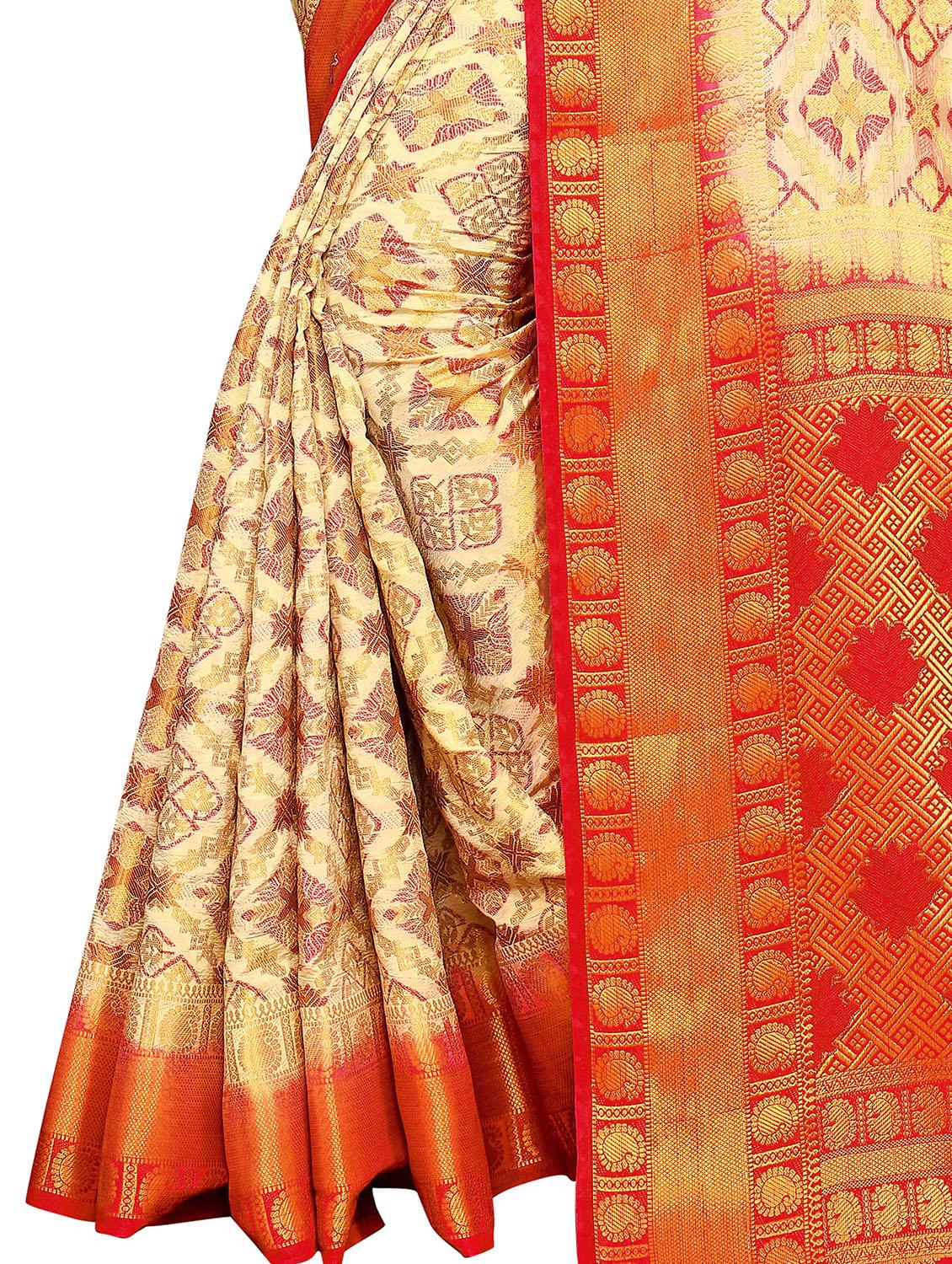 self design kanjivaram saree with blouse - 17552243 - Zoom Image - 5