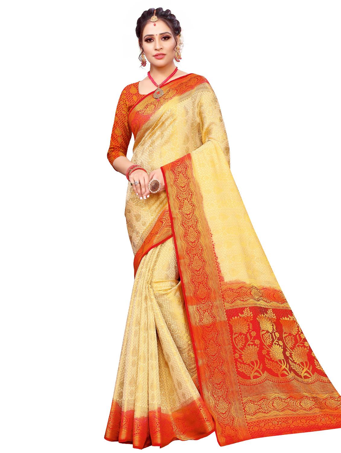 self design kanjivaram saree with blouse - 17552247 - Zoom Image - 1
