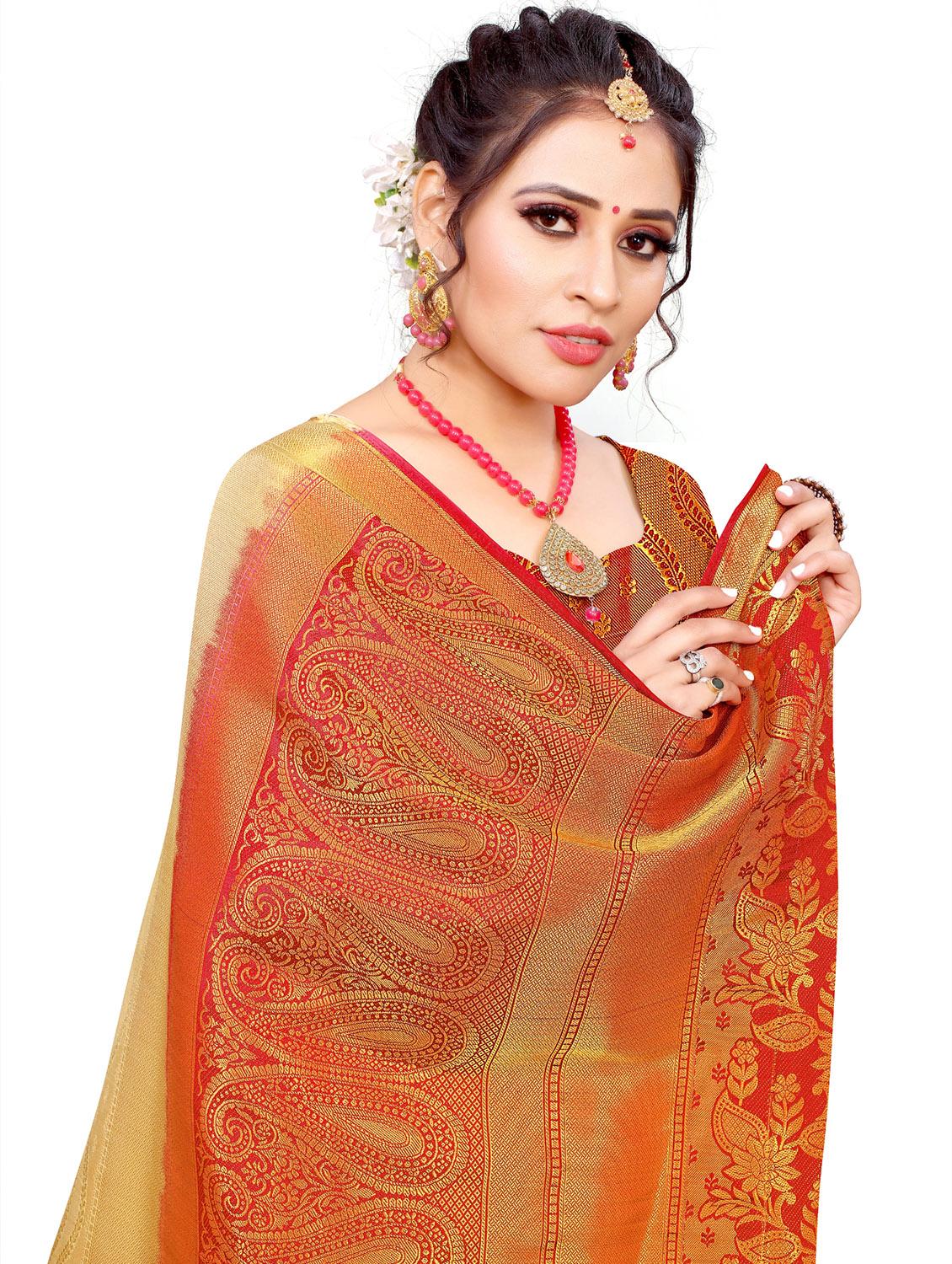 self design kanjivaram saree with blouse - 17552250 - Zoom Image - 3