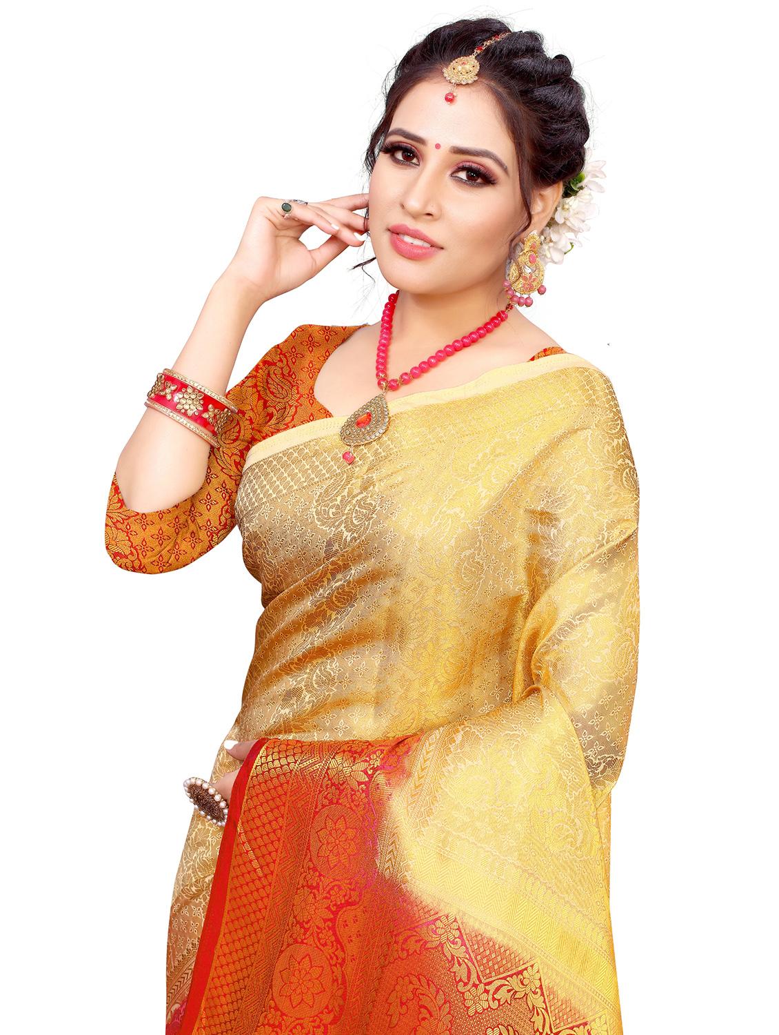 self design kanjivaram saree with blouse - 17552252 - Zoom Image - 3