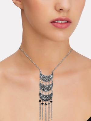 silver metal long necklace - 17552343 - Standard Image - 3