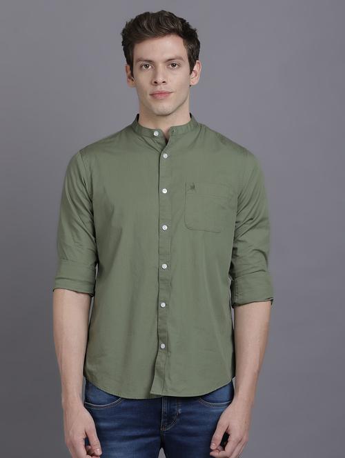 green solid casual shirt - 17552457 - Standard Image - 1