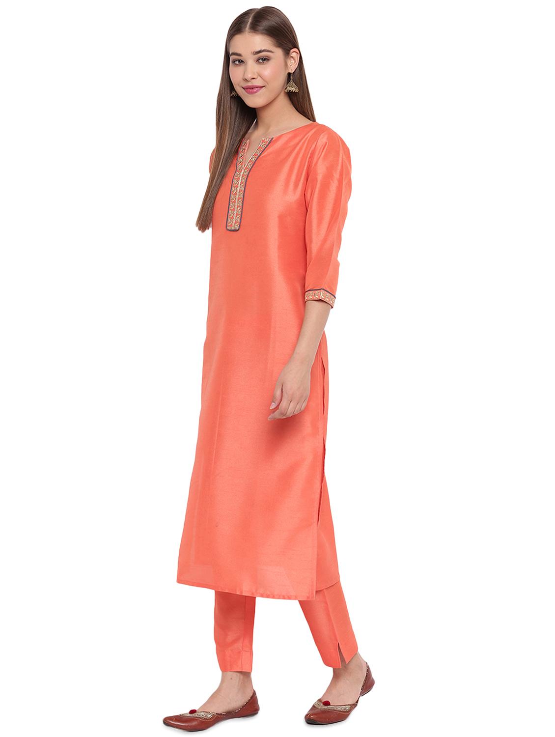 peach silk suit set - 17552463 - Zoom Image - 2
