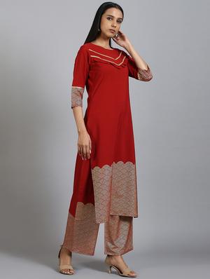 gold print kurta palazzo set - 17552464 - Standard Image - 2