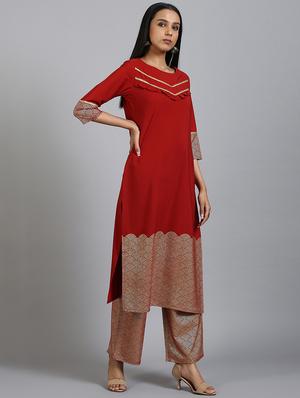 gold print kurta palazzo set - 17552464 - Standard Image - 3