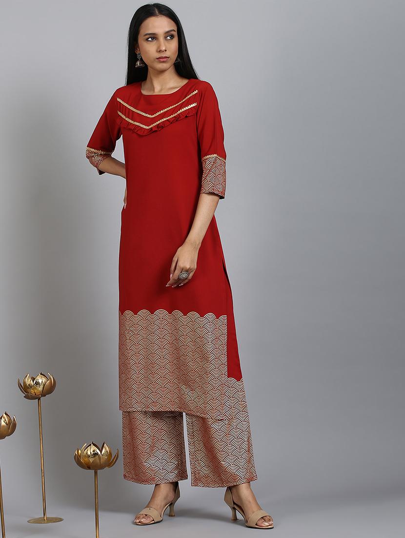 gold print kurta palazzo set - 17552464 - Zoom Image - 1