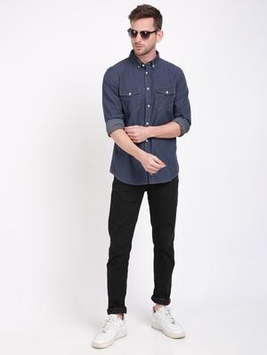 blue solid casual shirt - 17552468 - Standard Image - 4