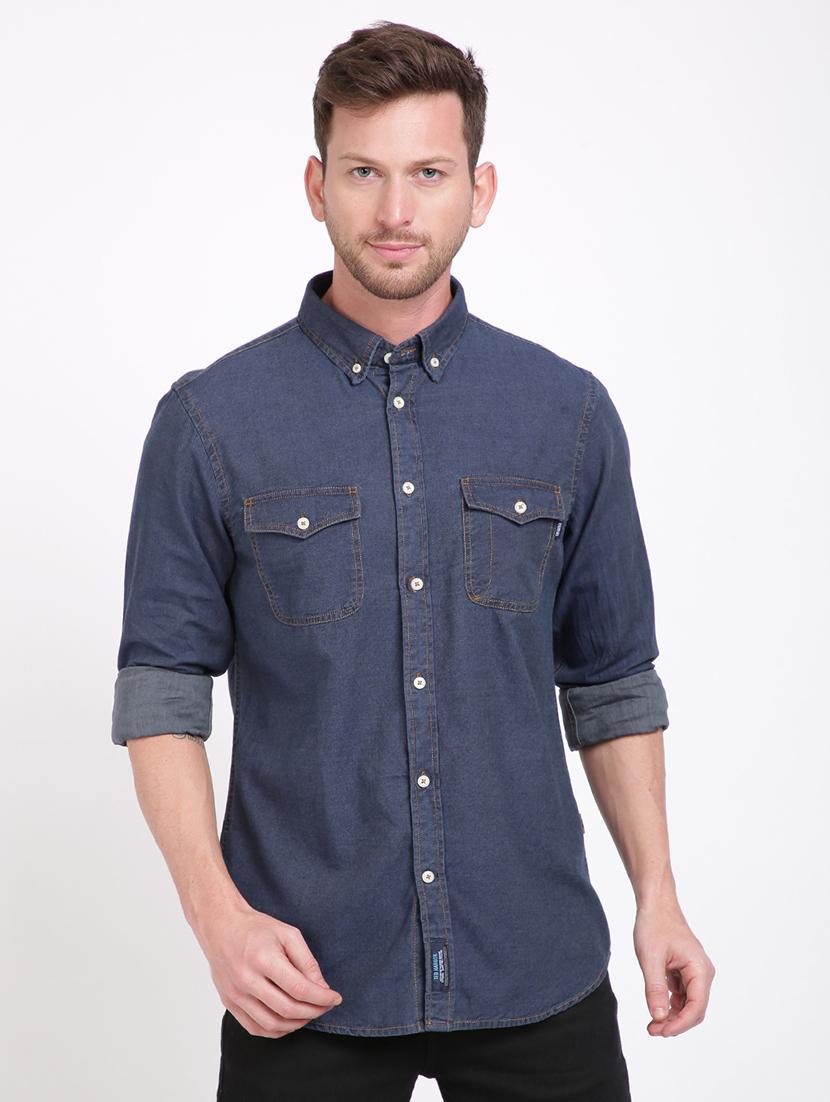 blue solid casual shirt - 17552468 - Zoom Image - 1