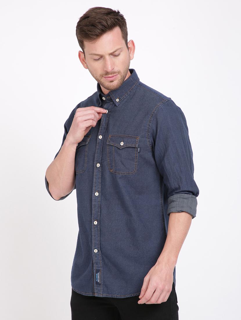 blue solid casual shirt - 17552468 - Zoom Image - 2