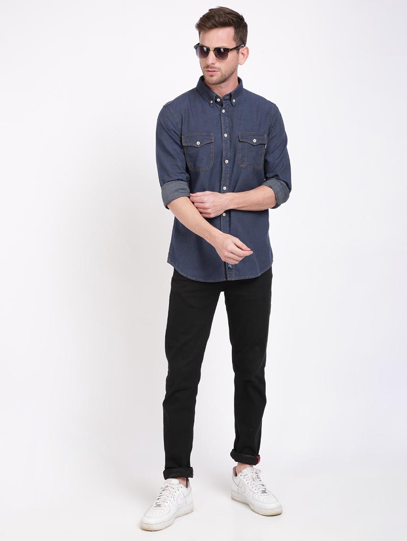 blue solid casual shirt - 17552468 - Zoom Image - 4