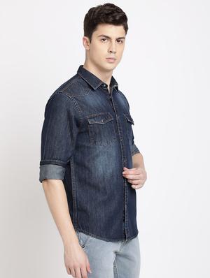 blue denim casual shirt - 17552472 - Standard Image - 2