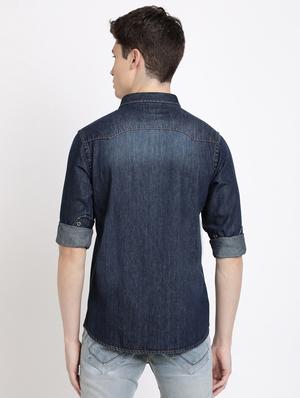 blue denim casual shirt - 17552472 - Standard Image - 3