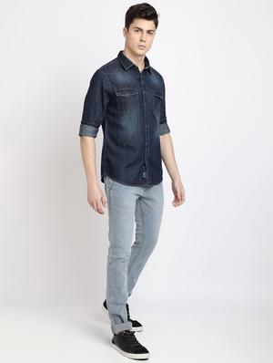 blue denim casual shirt - 17552472 - Standard Image - 4
