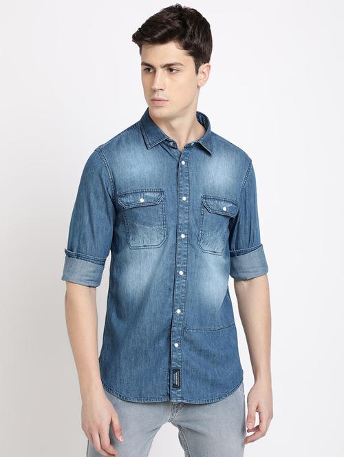 blue faded casual shirt - 17552476 - Standard Image - 1