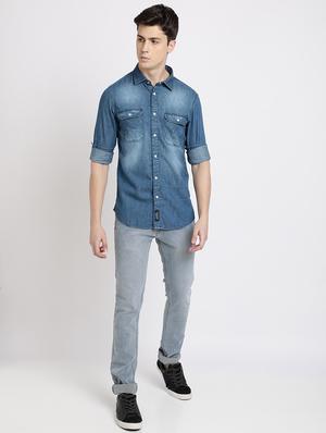 blue faded casual shirt - 17552476 - Standard Image - 4