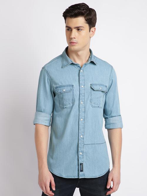 light blue solid casual shirt - 17552477 - Standard Image - 1