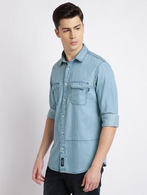 light blue solid casual shirt - 17552477 - Standard Image - 2