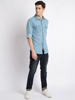 light blue solid casual shirt - 17552477 - Standard Image - 4