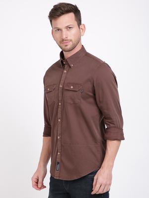 brown solid casual shirt - 17552478 - Standard Image - 2