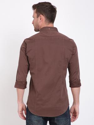 brown solid casual shirt - 17552478 - Standard Image - 3