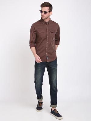 brown solid casual shirt - 17552478 - Standard Image - 4