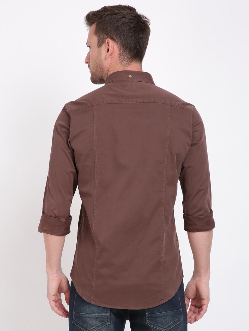 brown solid casual shirt - 17552478 - Zoom Image - 3