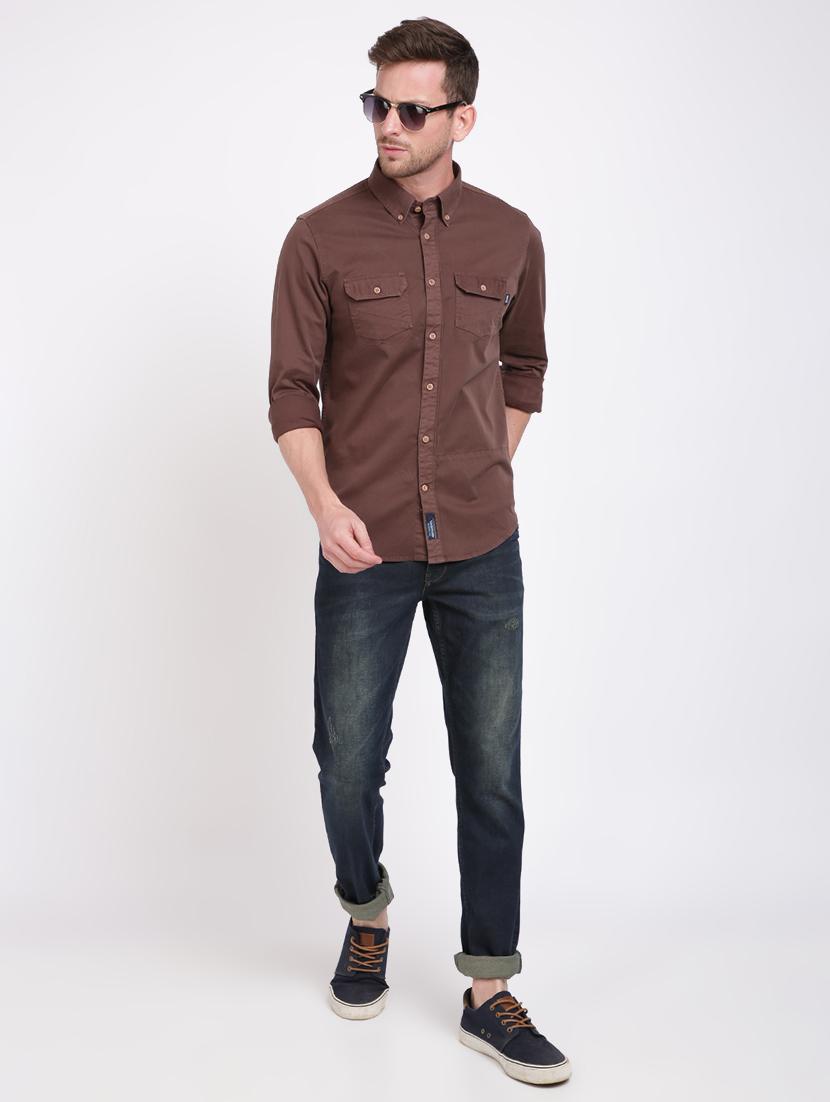 brown solid casual shirt - 17552478 - Zoom Image - 4