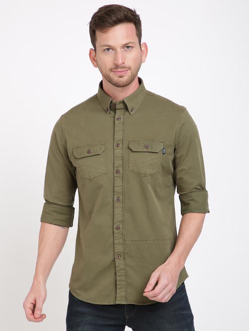 olive green solid casual shirt - 17552479 - Standard Image - 1