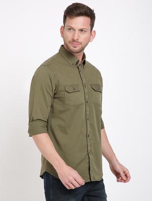 olive green solid casual shirt - 17552479 - Standard Image - 2