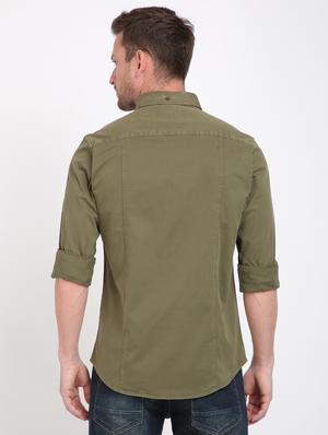 olive green solid casual shirt - 17552479 - Standard Image - 3