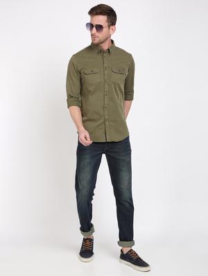 olive green solid casual shirt - 17552479 - Standard Image - 4
