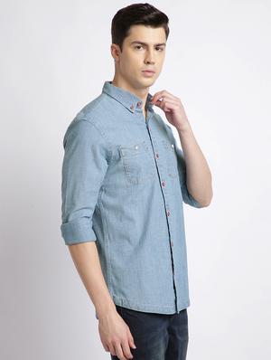 light blue solid casual shirt - 17552480 - Standard Image - 2