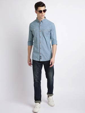 light blue solid casual shirt - 17552480 - Standard Image - 4