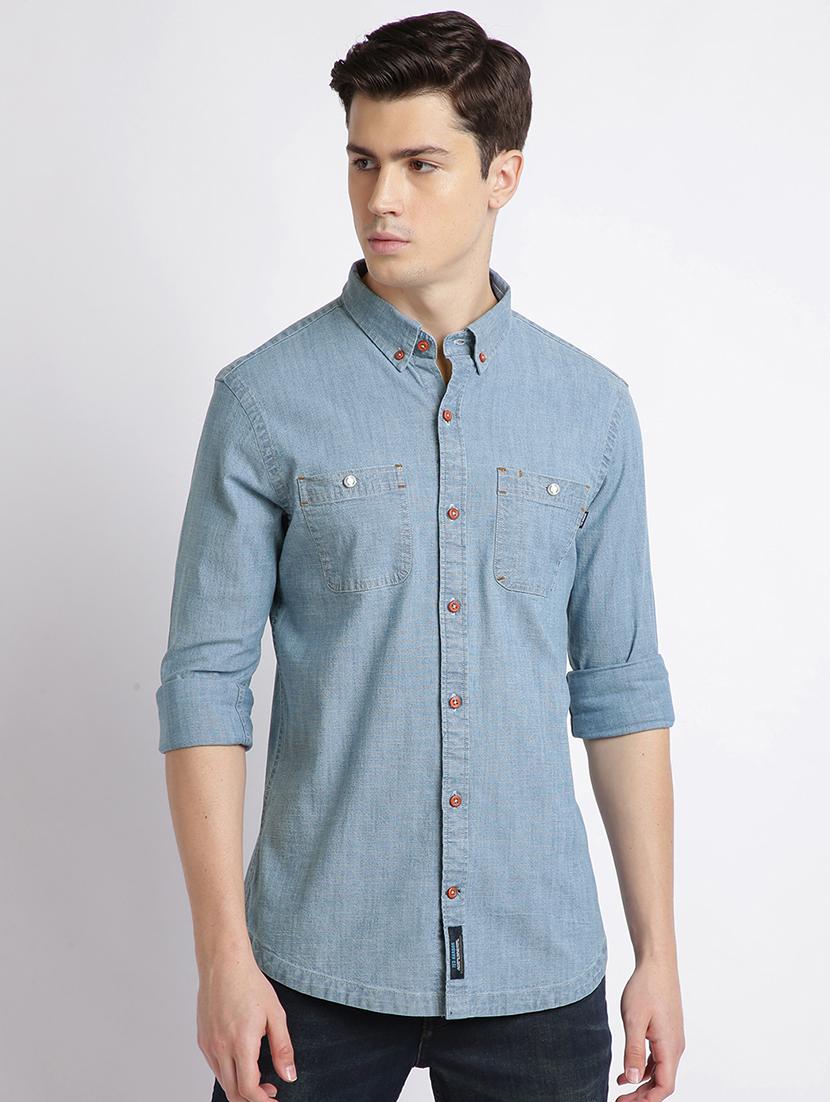 light blue solid casual shirt - 17552480 - Zoom Image - 1