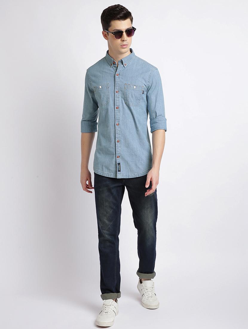 light blue solid casual shirt - 17552480 - Zoom Image - 4